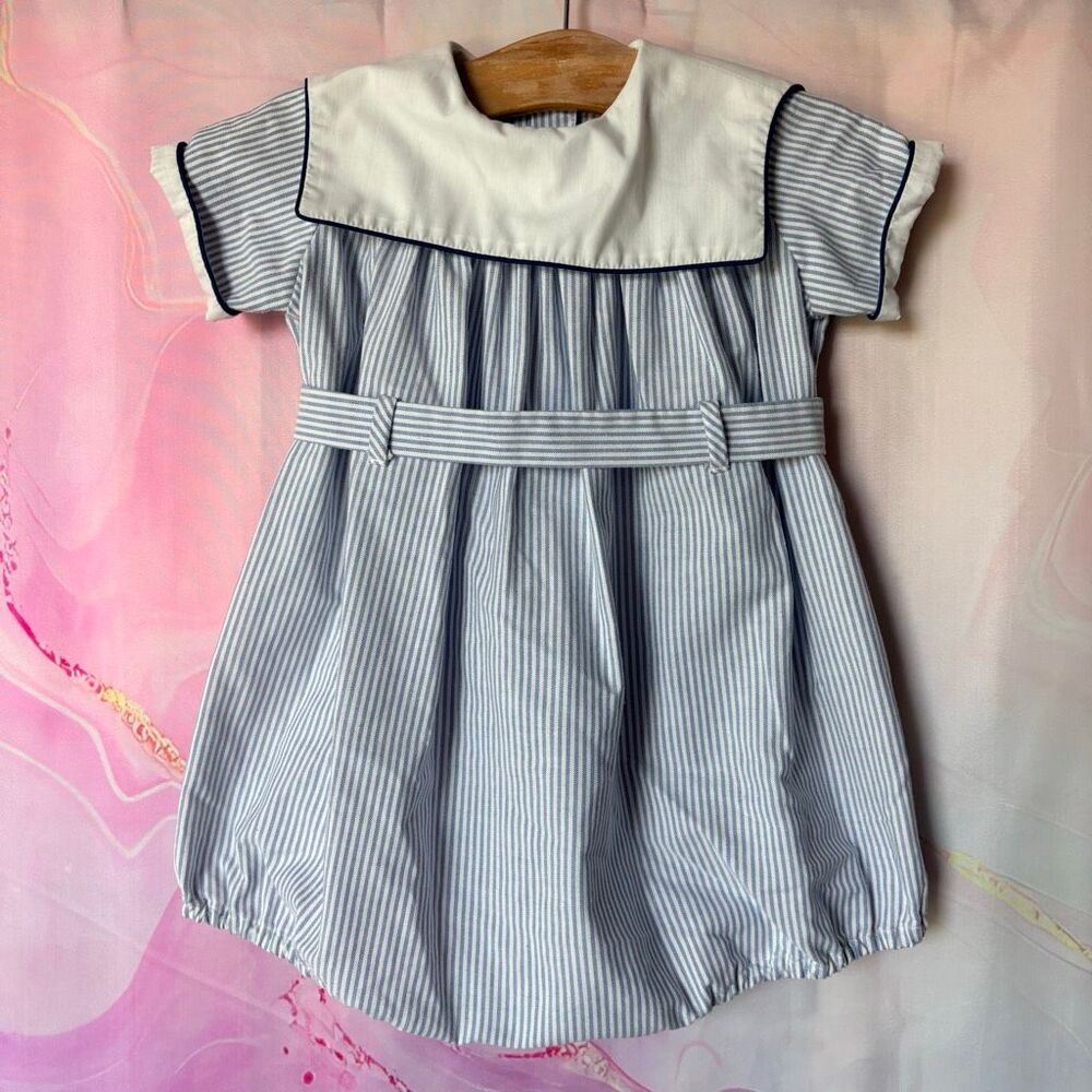Sir Alec Dallas Baby Boy Vintage Blue Stripe Sailor Bubble Romper 18-24M FLAW